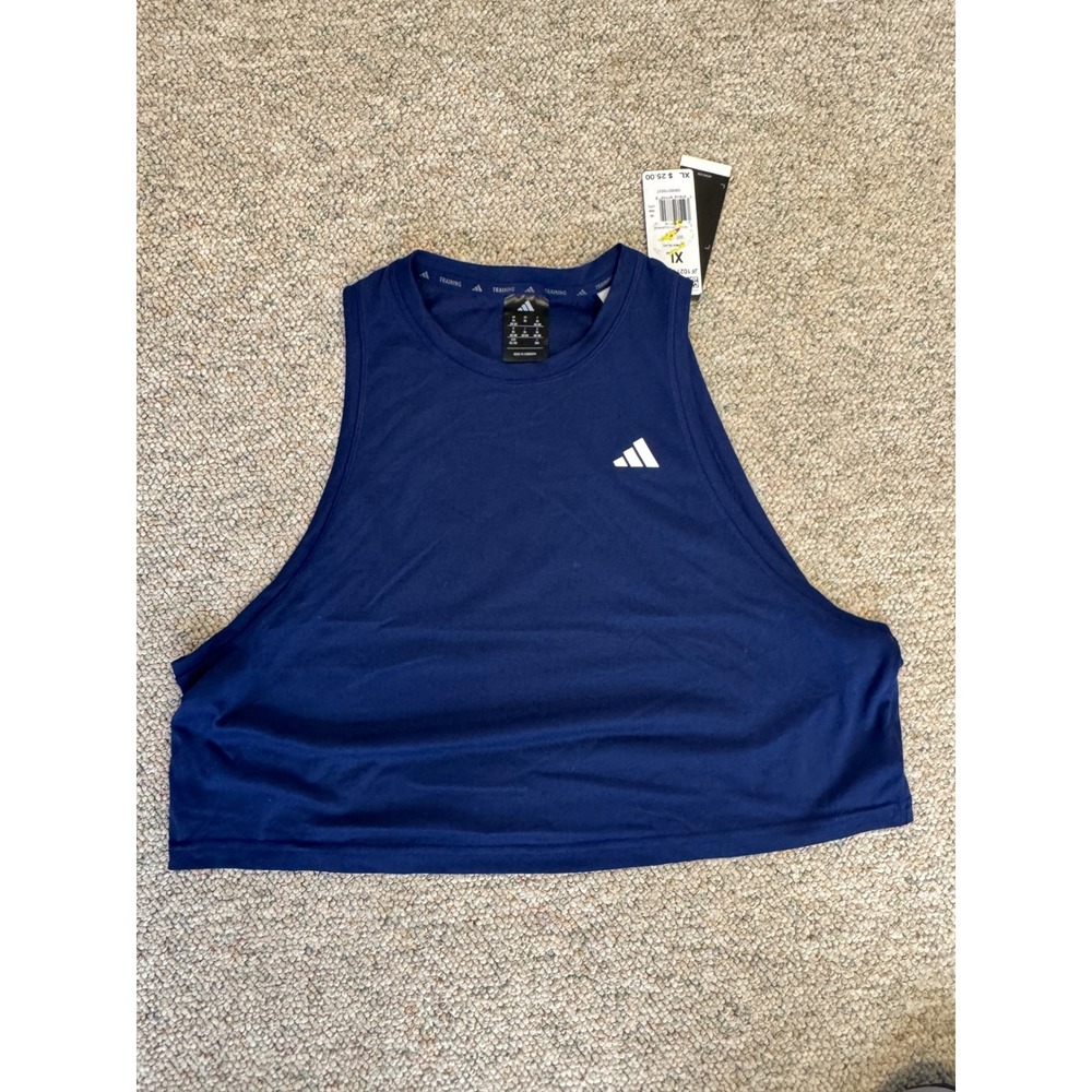 Adidas Training Crop Tank Top Navy Blue Womens XL High Neck Sleeveless Athletic